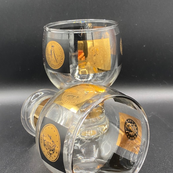 Cera Beer Glass x4 clear with black and gold coin pattern VTG MCM 1960's USA - Picture 3 of 6